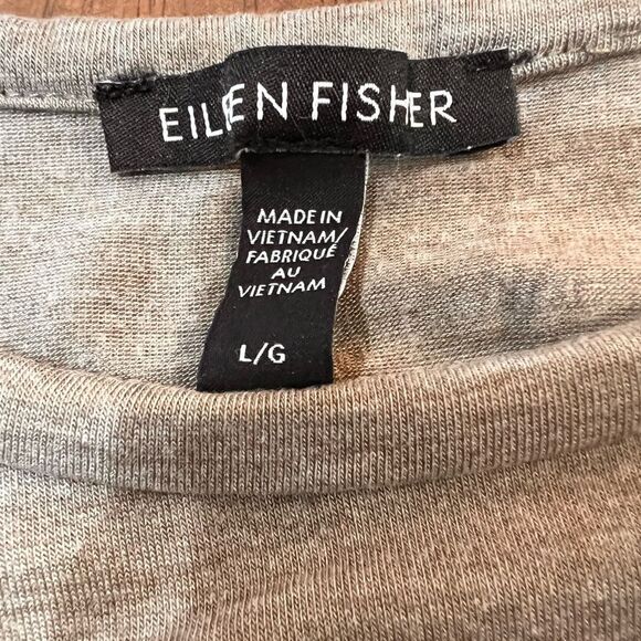 Eileen Fisher Tencel Tunic Tan Tarragon Neutral Minimalist Cap Sleeve Relaxed L - Picture 6 of 8